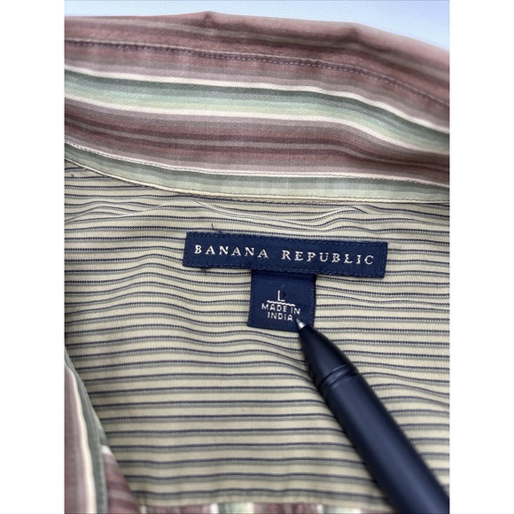 Banana Republic Men's Long Sleeve Button Up Shirt Size Large Brown Stripes - Picture 4 of 12